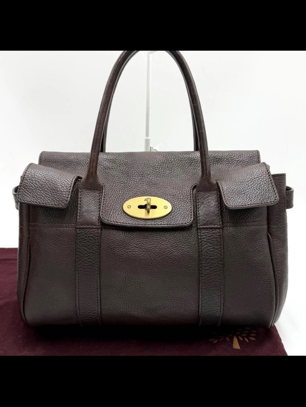 Mulberry Dark Brown Leather Bayswater-Style Satchel with Gold Hardware